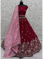 Silk Dark Rani Wedding Wear Embroidery Work Lehenga Choli